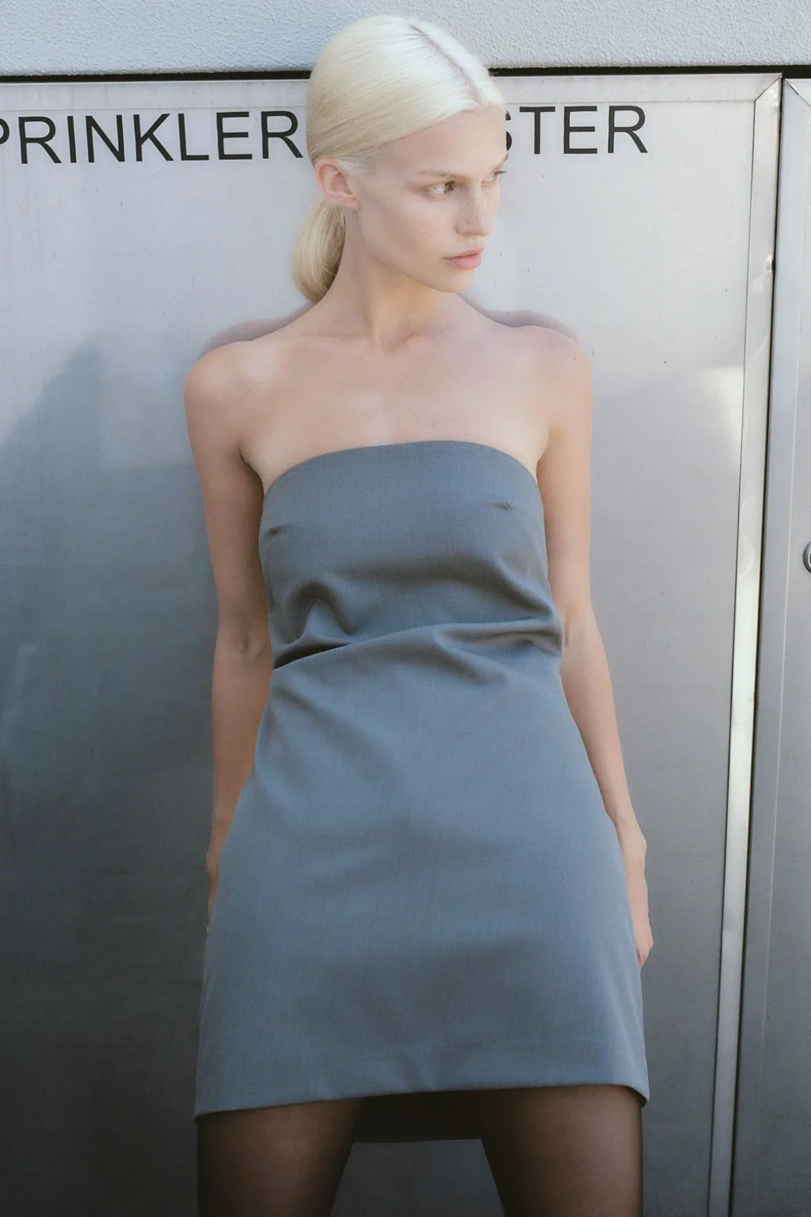 St. Agni Tuck Mini Dress - Pewter Grey