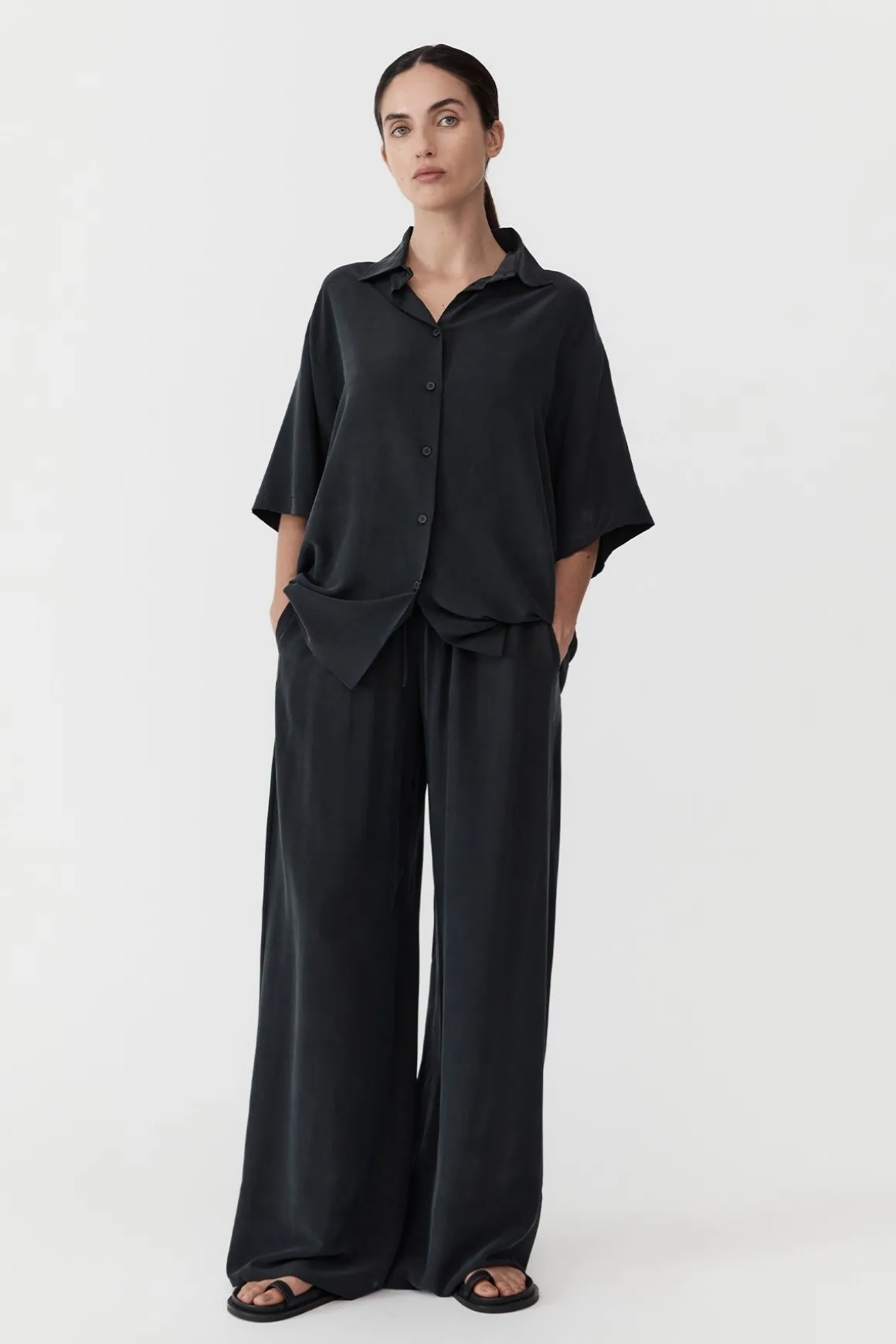 St. Agni Unisex Silk Shirt - Washed Black