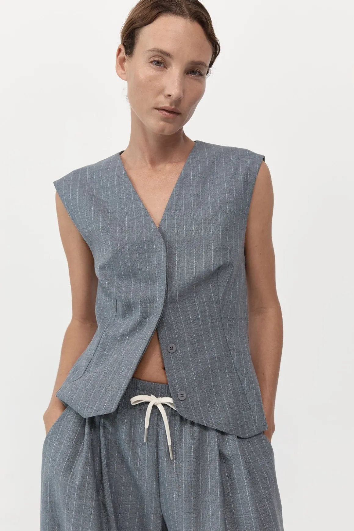 St. Agni Wool Vest - Chalk Stripe