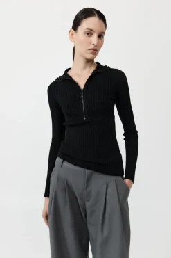 St. Agni Zip Front Top - Black